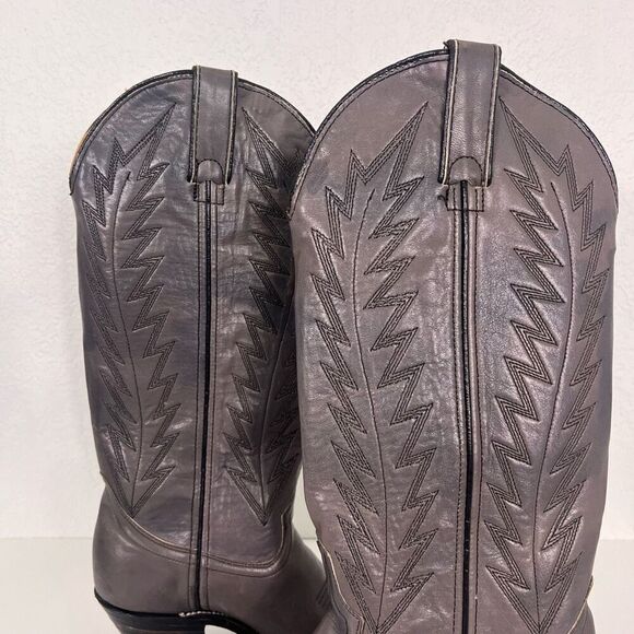 Double H Grey Leather Tall Western Heeled Cowboy Boots - Picture 9 of 14